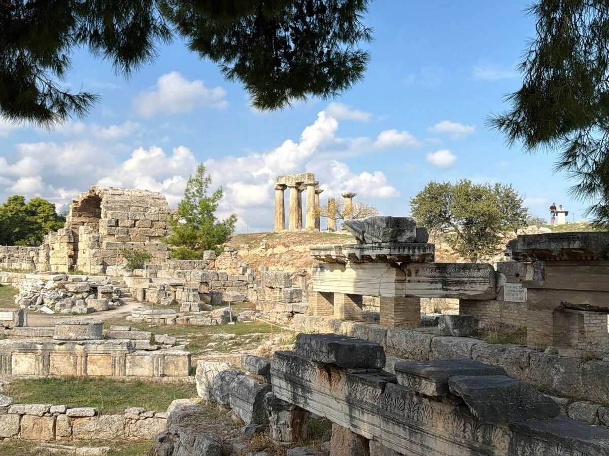 The ruins of Ancient Corinth with the Temple of Apollo