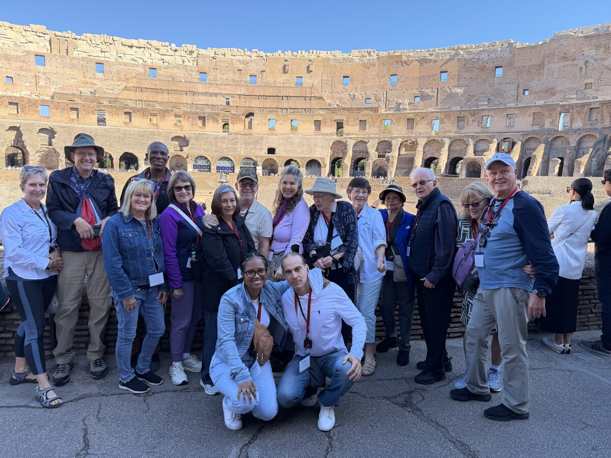 The tour group inside the Colosseum in Rome